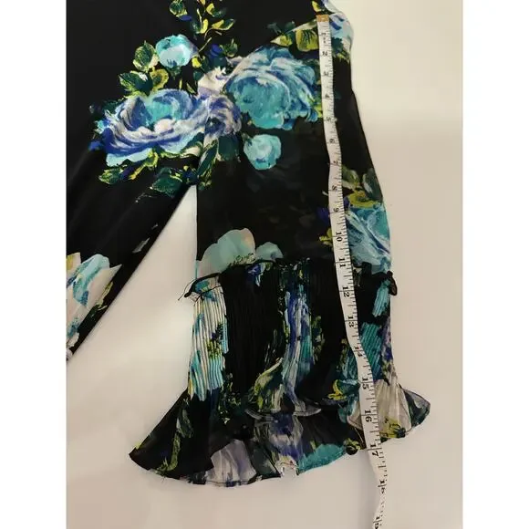 NWT New Women L JM Collection Floral Black 1/2 bell sleeve blouse tunic top - Picture 9 of 12